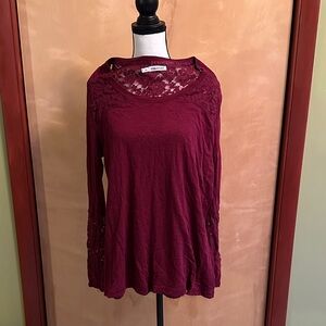 Maurices Burgundy Lace Long Sleeve Top